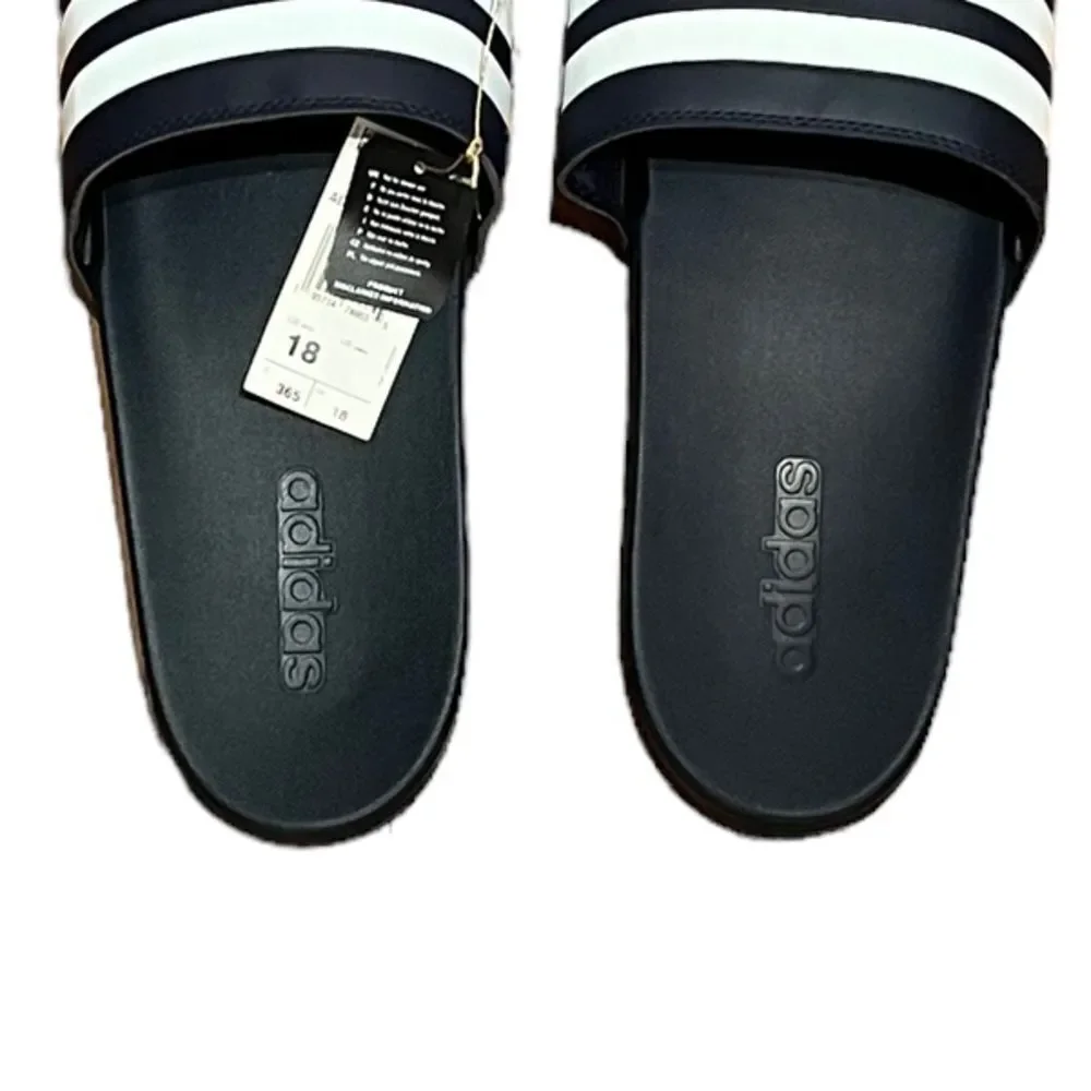 Adidas‎ Adilette Comfort Men’s Navy And White Stripe Slides, Size 18, NWT